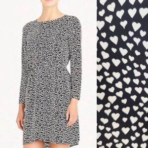 J. Crew Mercantile Black White Heart Print Dress Long Sleeve Fit and Flare 6